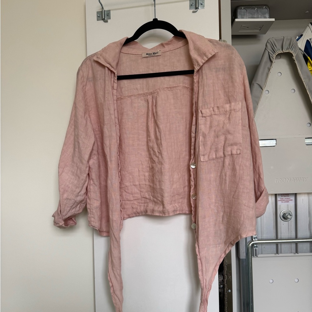 Meo Meli Italian linen button down tie front top